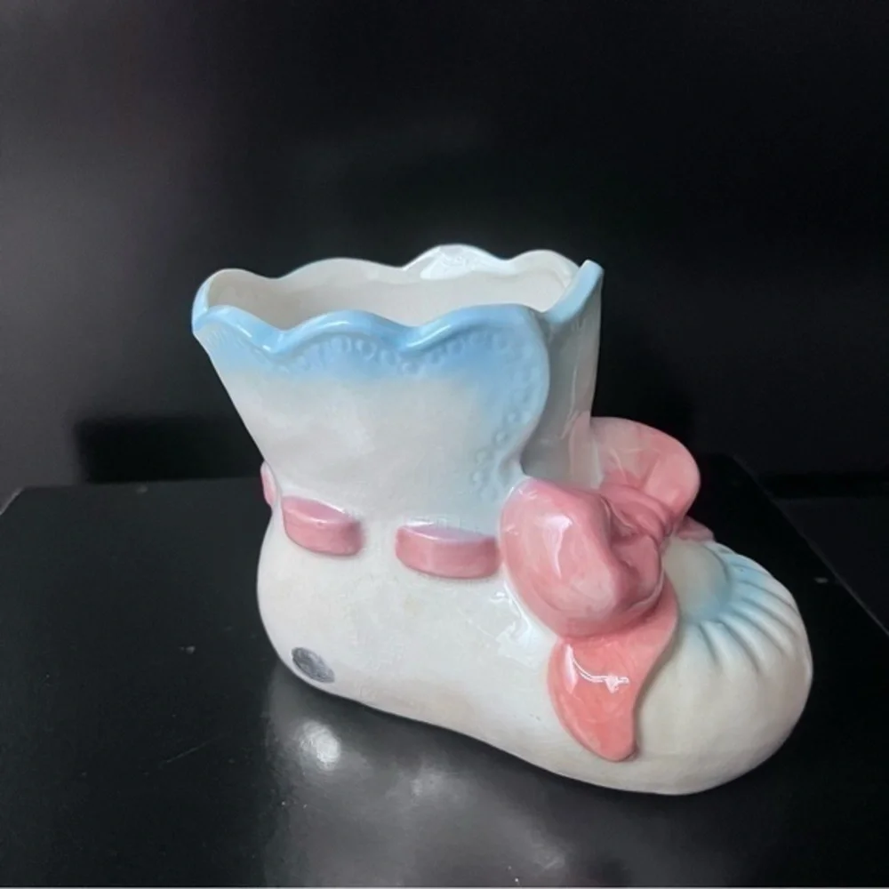 Vintage ceramic baby bootie vase